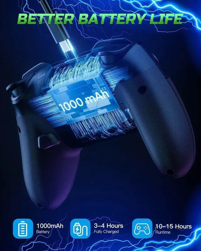 Alt view image 5 of 7 - _Mega Brand Switch Controllers Compatible with Switch/Lite/OLED/PC Windows, 1000mAh Programmable RGB Lightning LED, Wireless Pro Controller with One Key Pairing/Wake Up/Turbo/Vibration