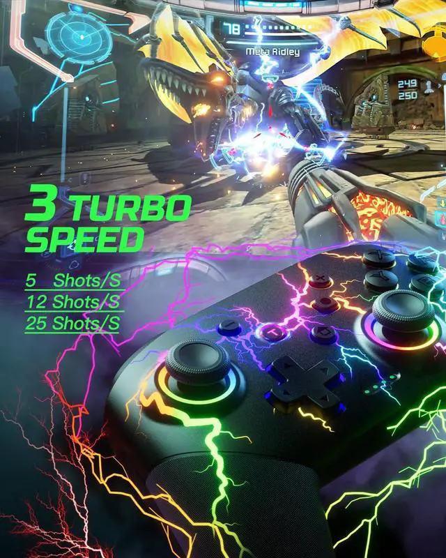 Alt view image 6 of 7 - _Mega Brand Switch Controllers Compatible with Switch/Lite/OLED/PC Windows, 1000mAh Programmable RGB Lightning LED, Wireless Pro Controller with One Key Pairing/Wake Up/Turbo/Vibration