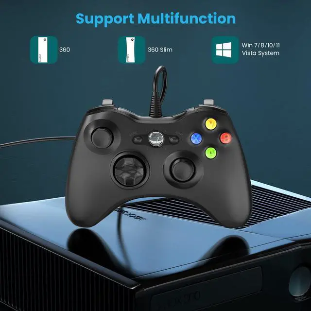 Alt view image 2 of 7 - _Mega Brand Wired Controller for Xbox 360, Game Controller for 360 with Dual-Vibration Turbo Compatible with Xbox 360/360 Slim and PC Windows 7,8,10,11