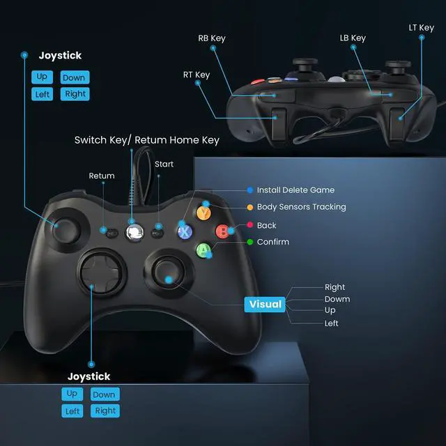 Alt view image 3 of 7 - _Mega Brand Wired Controller for Xbox 360, Game Controller for 360 with Dual-Vibration Turbo Compatible with Xbox 360/360 Slim and PC Windows 7,8,10,11