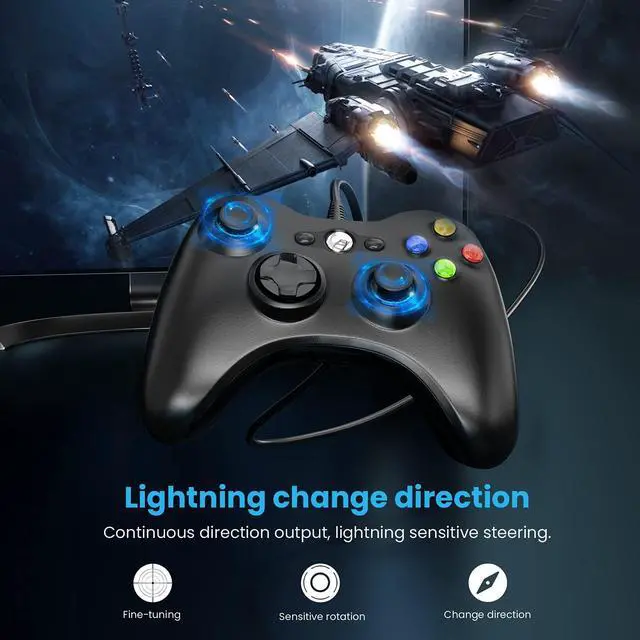 Alt view image 4 of 7 - _Mega Brand Wired Controller for Xbox 360, Game Controller for 360 with Dual-Vibration Turbo Compatible with Xbox 360/360 Slim and PC Windows 7,8,10,11