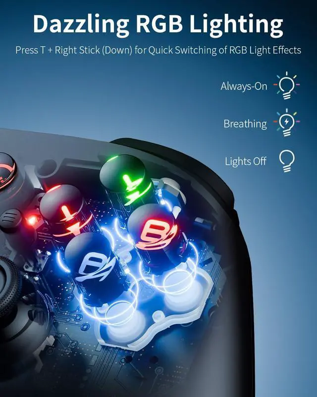 Alt view image 4 of 7 - _Mega Brand Wireless PC Gaming Controller for Switch 2 Pro/Steam Deck Controller with Paddles, Game Control with Hall Effect Joysticks & 2.4G Dongle, Black Bluetooth Gamepad for Windows/Android/iPhone