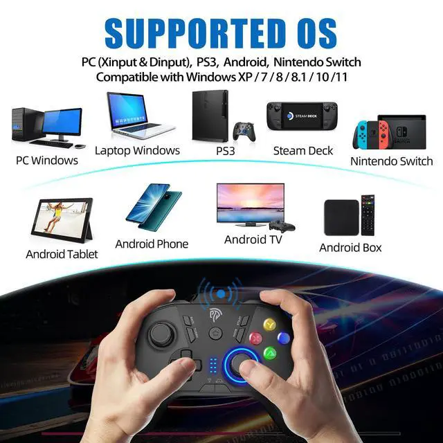 Alt view image 2 of 7 - _Mega Brand Wireless Gaming Controller for Windows PC/Steam Deck/PS3/Android TV BOX, Dual Vibrate Plug and Play Gamepad Joystick with 4 Customized Keys,Battery Up to 14 Hours, Work for Nintendo Switch