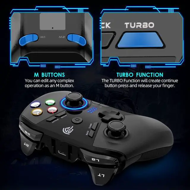 Alt view image 3 of 7 - _Mega Brand Wireless Gaming Controller for Windows PC/Steam Deck/PS3/Android TV BOX, Dual Vibrate Plug and Play Gamepad Joystick with 4 Customized Keys,Battery Up to 14 Hours, Work for Nintendo Switch