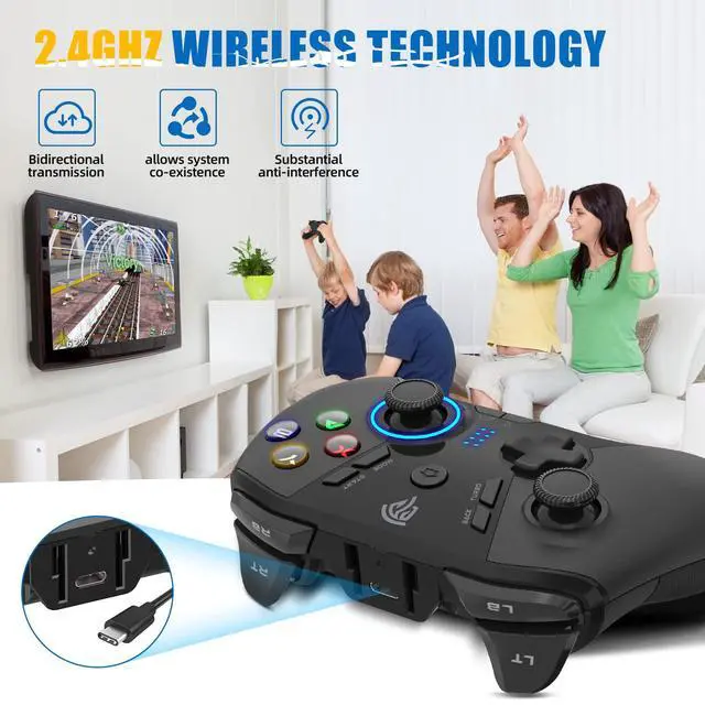 Alt view image 6 of 7 - _Mega Brand Wireless Gaming Controller for Windows PC/Steam Deck/PS3/Android TV BOX, Dual Vibrate Plug and Play Gamepad Joystick with 4 Customized Keys,Battery Up to 14 Hours, Work for Nintendo Switch