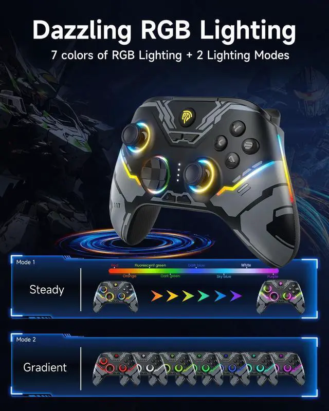Alt view image 2 of 7 - EasySMX X15 PC Controller - Enhanced Wireless Bluetooth Controller with Hall Joysticks/Hall Triggers/RGB Lighting - No Stick Drift, No Dead Zone - Work for Windows PC, Android, Steam and Switch