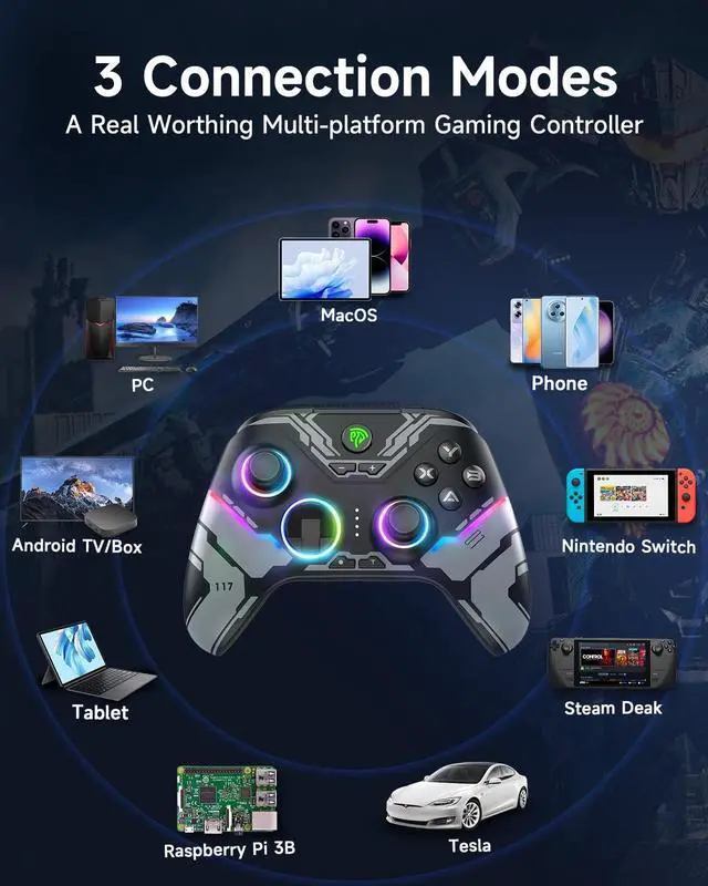 Alt view image 3 of 7 - EasySMX X15 PC Controller - Enhanced Wireless Bluetooth Controller with Hall Joysticks/Hall Triggers/RGB Lighting - No Stick Drift, No Dead Zone - Work for Windows PC, Android, Steam and Switch