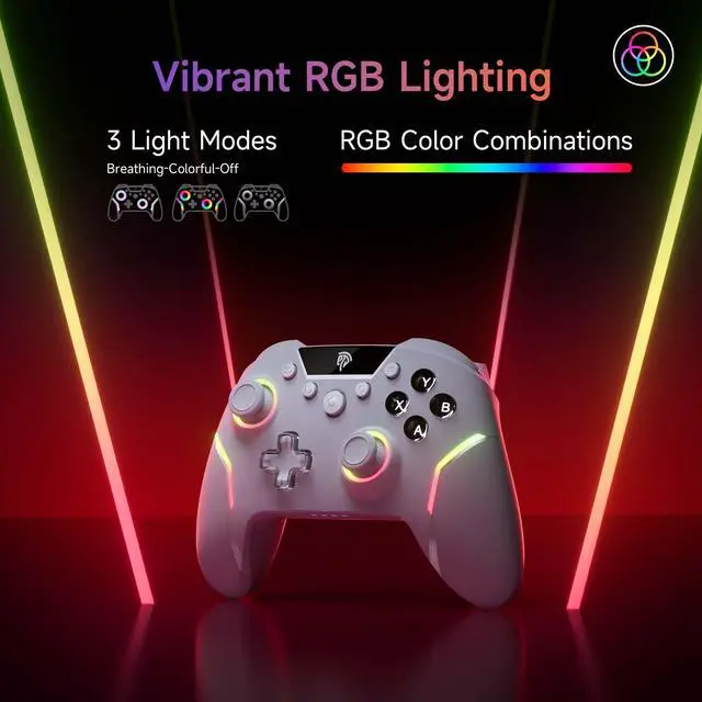 Alt view image 4 of 7 - X20 Wireless Gaming Controller with RGB Backlit, 2-Stage Hall Effect Stick, 1000Hz Polling Rate, 6-Axis Gyro on Multi-Platform, Mech Buttons- Compatible with PC/Switch/Steam/Android