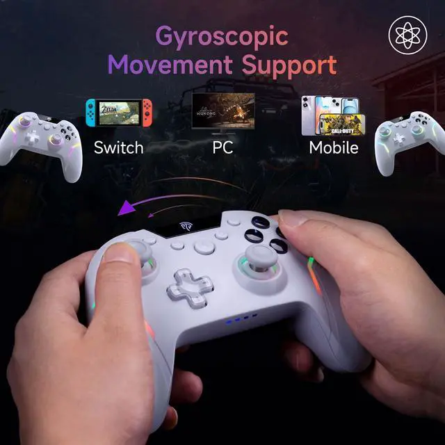 Alt view image 5 of 7 - X20 Wireless Gaming Controller with RGB Backlit, 2-Stage Hall Effect Stick, 1000Hz Polling Rate, 6-Axis Gyro on Multi-Platform, Mech Buttons- Compatible with PC/Switch/Steam/Android