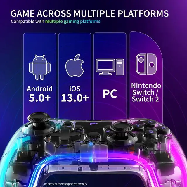 Alt view image 3 of 5 - _Mega Brand Wireless Bluetooth Gaming Controller with RGB Lights (14 Color Setting) and 4 Level Vibration Function for Switch/Lite/Android/iOS/PC/Steam/Apple Arcade MFi Games, Switch Pro Controller