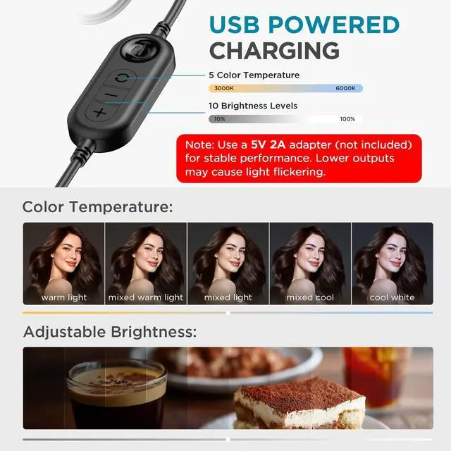 Alt view image 2 of 7 - Video Conference Light, 5" 60 LED On-Camera Video Lights for Monitor Desk LED Streaming Lighting with Desk Tripod Selfie Zoom Lighting for Computer Camera Webcam Laptop Podcast, Recording