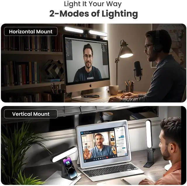 Alt view image 4 of 7 - _Mega Brand Dual-Lamp Zoom Lighting for Computer - Video Conference Lighting with Remote and Touch Control, Monitor Bar for Calls and Meetings, Laptop Led Streaming Webcam Light for Recording