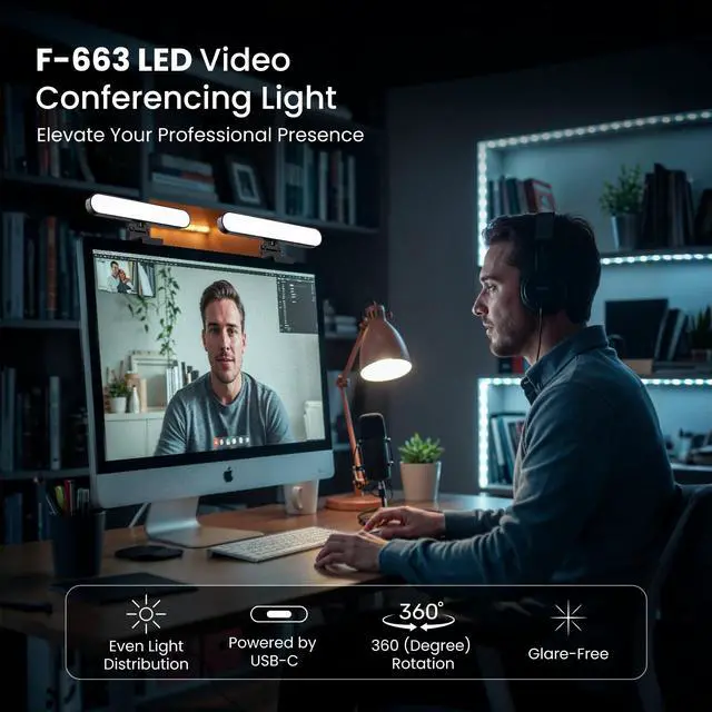 Alt view image 5 of 7 - _Mega Brand Dual-Lamp Zoom Lighting for Computer - Video Conference Lighting with Remote and Touch Control, Monitor Bar for Calls and Meetings, Laptop Led Streaming Webcam Light for Recording