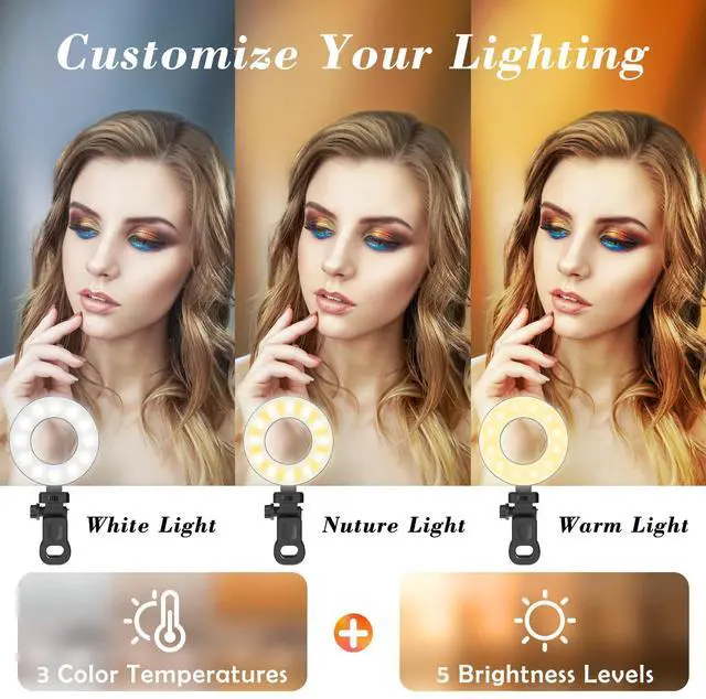 Alt view image 2 of 7 - _Mega Brand [3 Color, 5 Brightness & Timer] 3.5'' Small Video Conference Lighting Clip On Monitor Laptop iPad Phone, USB Plug Dimmable Selfie Light for Working, Meeting, YouTube/TikTok Content Creator
