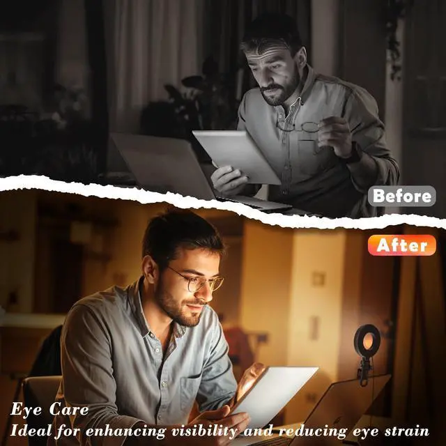 Alt view image 3 of 7 - _Mega Brand [3 Color, 5 Brightness & Timer] 3.5'' Small Video Conference Lighting Clip On Monitor Laptop iPad Phone, USB Plug Dimmable Selfie Light for Working, Meeting, YouTube/TikTok Content Creator