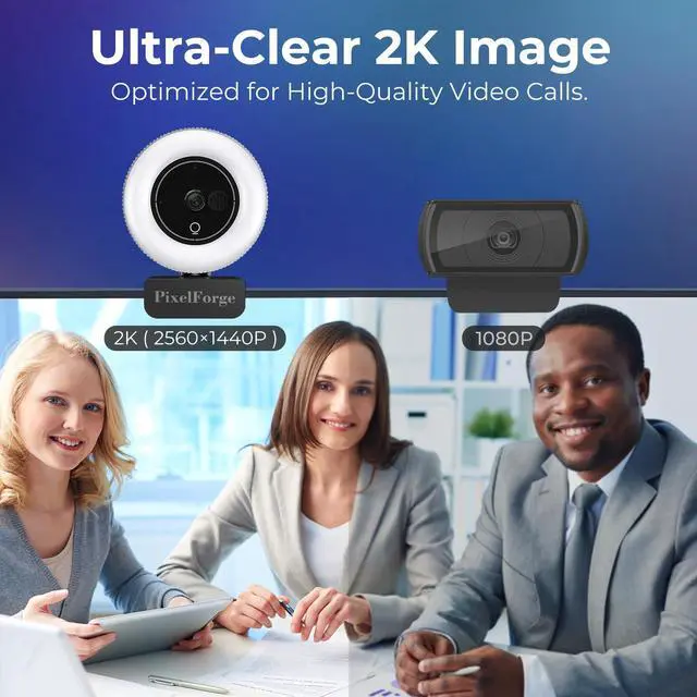 Alt view image 2 of 6 - _Mega Brand 2K Webcam for PC with Microphone & Light & Privacy Cover,Web Camera for Desktop Computer/Laptop/Monitor/Mac, USB Streaming Camera for Zoom/Skype/Teams/Video Calling/Studying and Conference