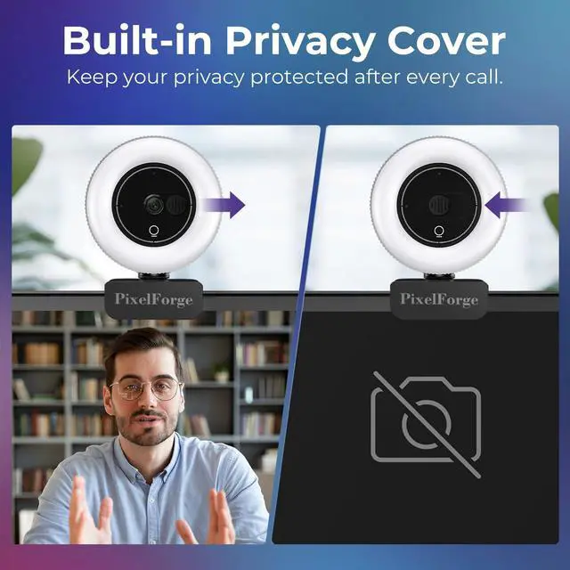 Alt view image 4 of 6 - _Mega Brand 2K Webcam for PC with Microphone & Light & Privacy Cover,Web Camera for Desktop Computer/Laptop/Monitor/Mac, USB Streaming Camera for Zoom/Skype/Teams/Video Calling/Studying and Conference