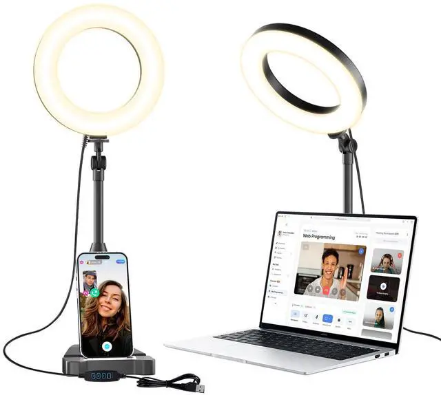 Main image of _Mega Brand Laptop Ring Light for Video Conferencing,6''LED Desk Soft Halo Lighting with Phone Holder for Zoom Calls,Live Streaming,Computer Monitor Webcam,Portable Circle Light with Adjustable Stand