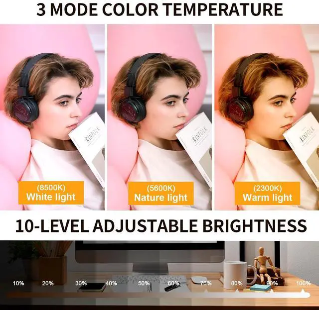 Alt view image 3 of 6 - _Mega Brand Video Conference Lighting - Webcam Light for Streaming, 3 Color Adjustable & Anti-Blue-Light, LED Monitor Laptop Light for Zoom Calls, Video Conference, Online Class, Live Streaming