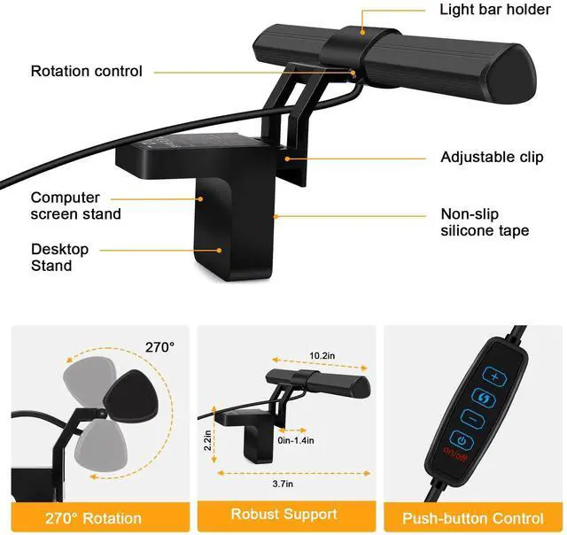 Alt view image 6 of 6 - _Mega Brand Video Conference Lighting - Webcam Light for Streaming, 3 Color Adjustable & Anti-Blue-Light, LED Monitor Laptop Light for Zoom Calls, Video Conference, Online Class, Live Streaming
