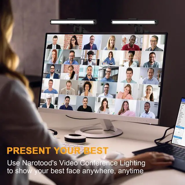 Alt view image 5 of 6 - _Mega Brand Video Conference Lighting - Webcam Light for Streaming, 3 Color Adjustable & Anti-Blue-Light, LED Monitor Laptop Light for Zoom Calls, Video Conference, Online Class, Live Streaming