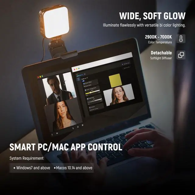 Alt view image 2 of 7 - _Mega Brand LED Streaming Light with Windows & macOS Software Control,2 in 1 Monitor Mount & Stand,Ultra Bright 2900K-7000K USB Laptop Computer Webcam Lighting for Video Conference,Zoom Call,PL81 PRO