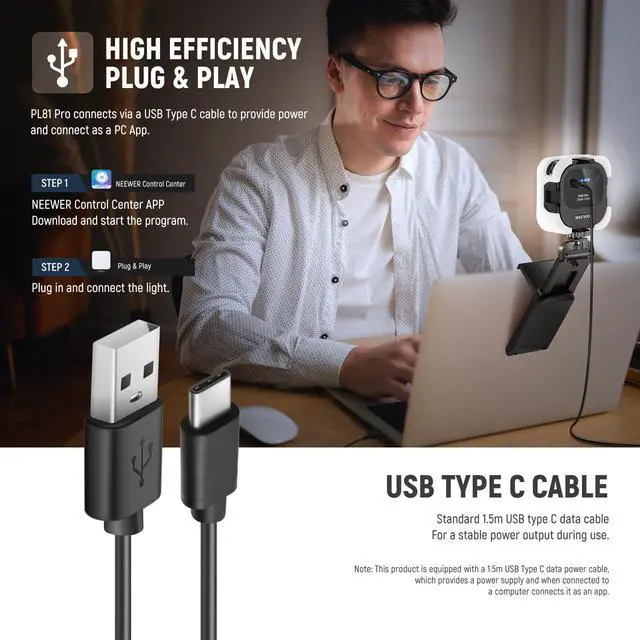 Alt view image 6 of 7 - _Mega Brand LED Streaming Light with Windows & macOS Software Control,2 in 1 Monitor Mount & Stand,Ultra Bright 2900K-7000K USB Laptop Computer Webcam Lighting for Video Conference,Zoom Call,PL81 PRO