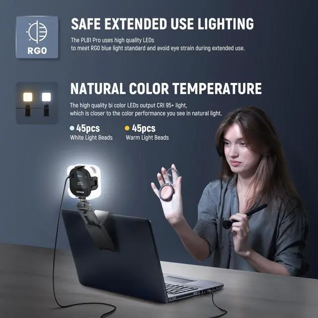 Alt view image 7 of 7 - _Mega Brand LED Streaming Light with Windows & macOS Software Control,2 in 1 Monitor Mount & Stand,Ultra Bright 2900K-7000K USB Laptop Computer Webcam Lighting for Video Conference,Zoom Call,PL81 PRO
