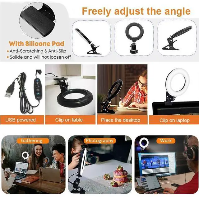Alt view image 2 of 7 - _Mega Brand Ring Light Video Conference Lighting Kit 3200k-6500K Dimmable Led Clip on Computer Monitor Laptop Phone for Content Creator(YouTube/TikTok/Twitch)Makeup,Conference,Selfie,Video,Vlog(Black)