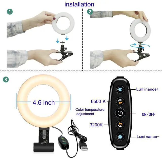 Alt view image 6 of 7 - _Mega Brand Ring Light Video Conference Lighting Kit 3200k-6500K Dimmable Led Clip on Computer Monitor Laptop Phone for Content Creator(YouTube/TikTok/Twitch)Makeup,Conference,Selfie,Video,Vlog(Black)