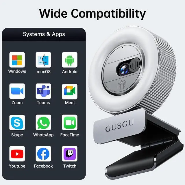 Alt view image 6 of 7 - _Mega Brand G910 2K Quad HD Webcam for PC, with Microphone & Light & Privacy Cover, Web Camera for Desktop Computer/Laptop/MacBook, USB Streaming Camera