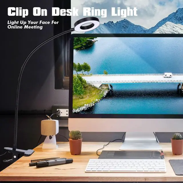 Alt view image 3 of 7 - _Mega Brand LED Desk Lamp with Clamp for Video Conference Lighting, USB Light for Laptop Zoom Meeting, Clip on LED Ring Light for Computer Webcam Lighting Dimmable Black