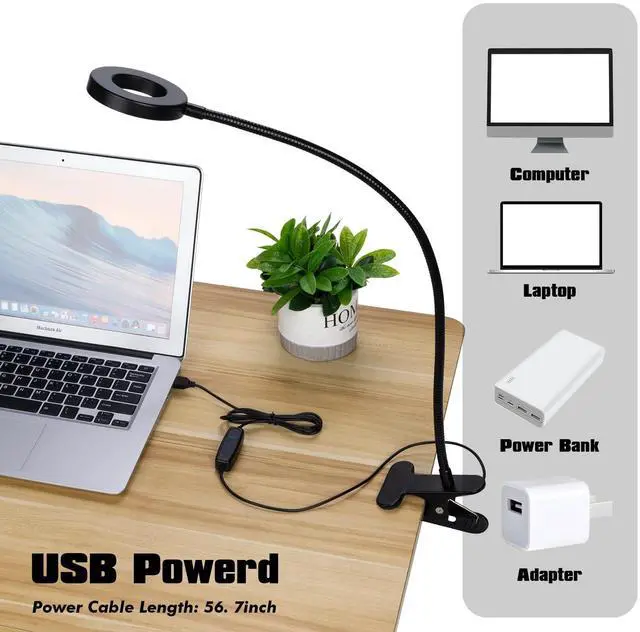 Alt view image 6 of 7 - _Mega Brand LED Desk Lamp with Clamp for Video Conference Lighting, USB Light for Laptop Zoom Meeting, Clip on LED Ring Light for Computer Webcam Lighting Dimmable Black