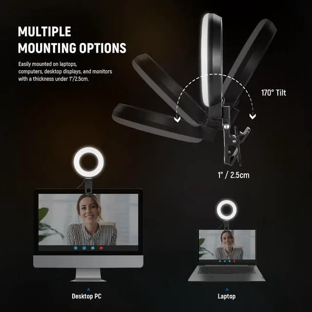 Alt view image 4 of 7 - _Mega Brand Basic 5" Ring Light for Video Conference Lighting,Clip on Light Kit with Desk Tripod Stand for Monitor Laptop Computer Zoom Call Live Streaming Remote Working Learning Video Recording,BR60