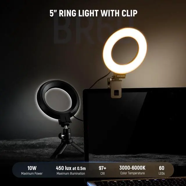 Alt view image 2 of 7 - _Mega Brand Basic 5" Ring Light for Video Conference Lighting,Clip on Light Kit with Desk Tripod Stand for Monitor Laptop Computer Zoom Call Live Streaming Remote Working Learning Video Recording,BR60