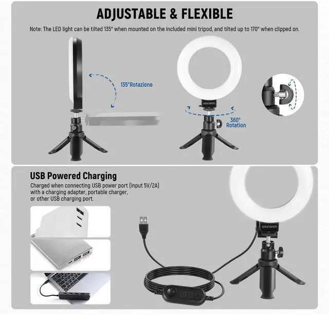 Alt view image 7 of 7 - _Mega Brand Basic 5" Ring Light for Video Conference Lighting,Clip on Light Kit with Desk Tripod Stand for Monitor Laptop Computer Zoom Call Live Streaming Remote Working Learning Video Recording,BR60