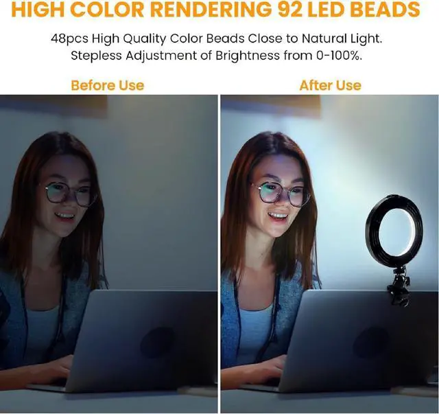 Alt view image 3 of 7 - _Mega Brand Video Conference Lighting Kit, Ring Light Clip on Laptop Monitor, 6" Dimmable LED Circle Selfie Light for Zoom Meeting/Remote Working/Zoom Calls/Live Streaming/Video Recording