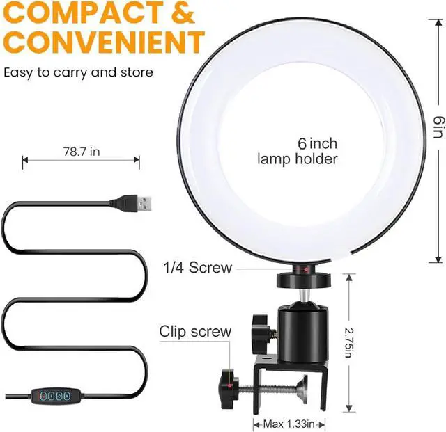 Alt view image 6 of 7 - _Mega Brand Video Conference Lighting Kit, Ring Light Clip on Laptop Monitor, 6" Dimmable LED Circle Selfie Light for Zoom Meeting/Remote Working/Zoom Calls/Live Streaming/Video Recording