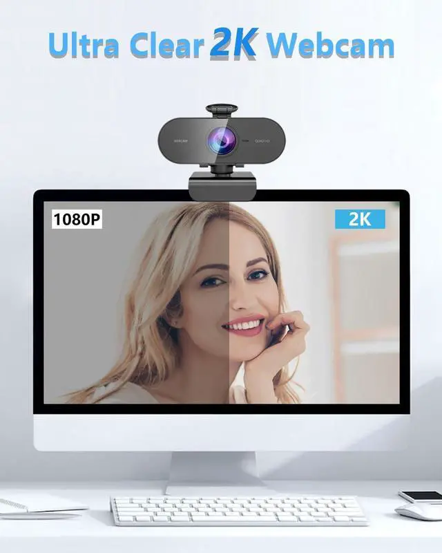 Alt view image 2 of 7 - _Mega Brand 2K Webcam for PC/Mac/laptop: Mic included, Full HD streaming, privacy cover, USB-C. Small external, ideal for Teams and gaming.