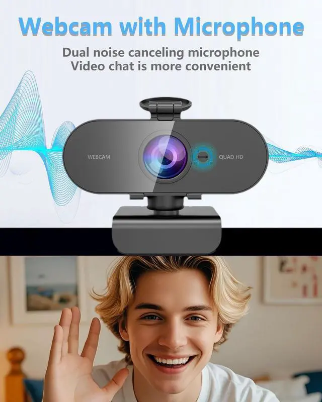 Alt view image 3 of 7 - _Mega Brand 2K Webcam for PC/Mac/laptop: Mic included, Full HD streaming, privacy cover, USB-C. Small external, ideal for Teams and gaming.