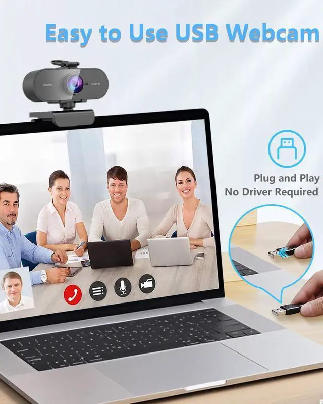 Alt view image 7 of 7 - _Mega Brand 2K Webcam for PC/Mac/laptop: Mic included, Full HD streaming, privacy cover, USB-C. Small external, ideal for Teams and gaming.