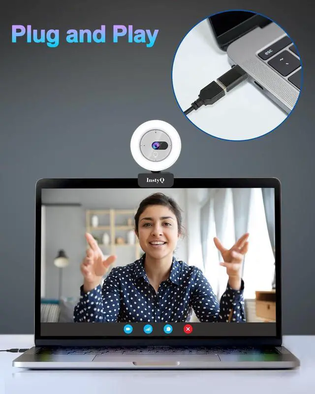 Alt view image 6 of 7 - _Mega Brand Webcam with Microphone, 2K Web Cam for PC/Desktop Computer/Laptop/MAC, Privacy Cover & Light, USB Plug and Play, Streaming Camera for Zoom/Skype/Teams/Video Calling/Studying and Conference