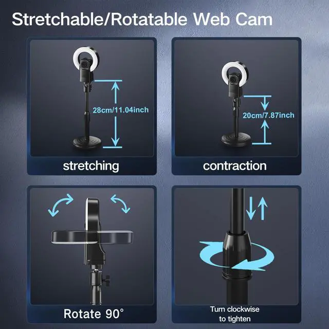 Alt view image 6 of 7 - _Mega Brand 4K Webcam with Light, Webcam for PC with Microphone, Plug and Play, USB Computer Camera for Desktop, Auto-Focus, Web Camera for Desktop Computer Zoom Skype