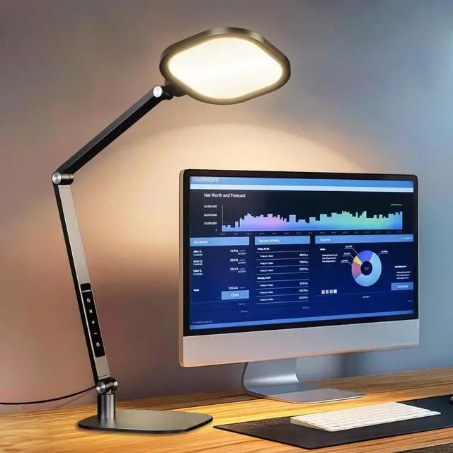 Main image of Desk Lamp for Home Office, 1200LM Computer Zoom Lighting with CRI >95, Memory & Timer Function, Dimmable Desktop Ring Light for Video Calls, Conference, Reading, Streaming, Podcasting, 3000K-6500K