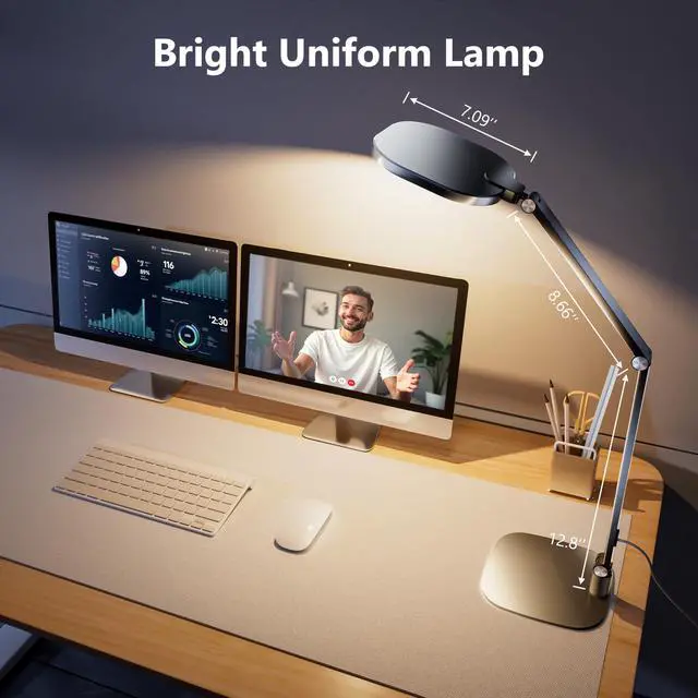 Alt view image 7 of 7 - Desk Lamp for Home Office, 1200LM Computer Zoom Lighting with CRI >95, Memory & Timer Function, Dimmable Desktop Ring Light for Video Calls, Conference, Reading, Streaming, Podcasting, 3000K-6500K