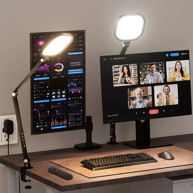 Main image of _Mega Brand 2 Packs Video Conference Light for Computer,15W _Mega Brand Desk Light for Zoom Calls Meeting with C-Clamp&Metal Swing Arm,Podcast Lighting Kit with Remote,Memory&Timing CRI95