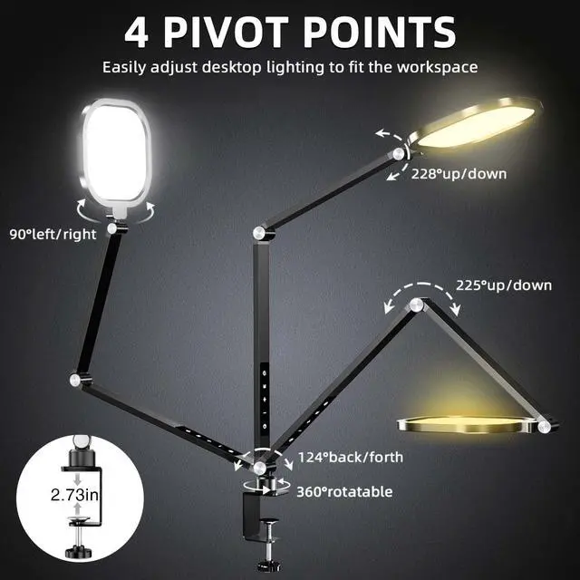 Alt view image 4 of 7 - _Mega Brand 2 Packs Video Conference Light for Computer,15W _Mega Brand Desk Light for Zoom Calls Meeting with C-Clamp&Metal Swing Arm,Podcast Lighting Kit with Remote,Memory&Timing CRI95