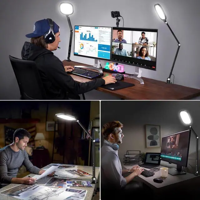 Alt view image 5 of 7 - _Mega Brand 2 Packs Video Conference Light for Computer,15W _Mega Brand Desk Light for Zoom Calls Meeting with C-Clamp&Metal Swing Arm,Podcast Lighting Kit with Remote,Memory&Timing CRI95