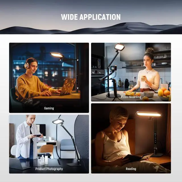 Alt view image 2 of 7 - _Mega Brand Basics 16W LED Desk Lamp for Home Office Video Conference Reading Lighting,Eye Caring Foldable Double Sided Dimmable Touch Table Ring Light with Stand Memory Timer 5 Color Modes CRI95,FR16