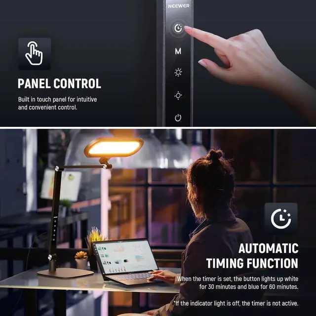 Alt view image 5 of 7 - _Mega Brand Basics 16W LED Desk Lamp for Home Office Video Conference Reading Lighting,Eye Caring Foldable Double Sided Dimmable Touch Table Ring Light with Stand Memory Timer 5 Color Modes CRI95,FR16